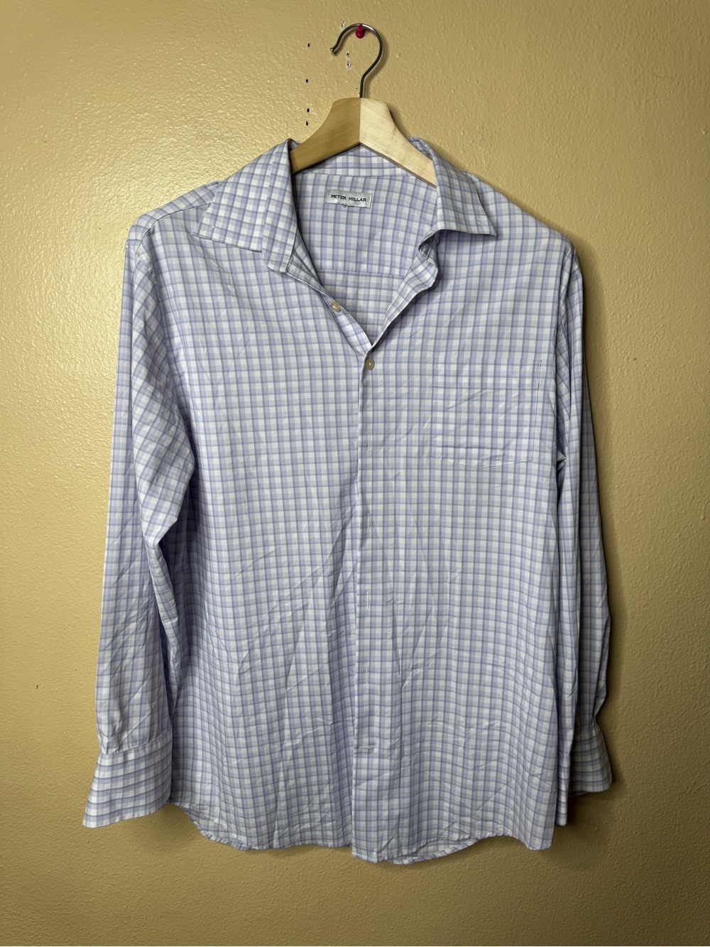 Peter Millar Shirt Men's XL Light Blue Check Button Up Performance Golf